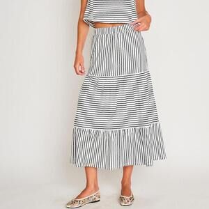 dRA AVIANA black & white striped tiered maxi skirt cottagecore country picnic